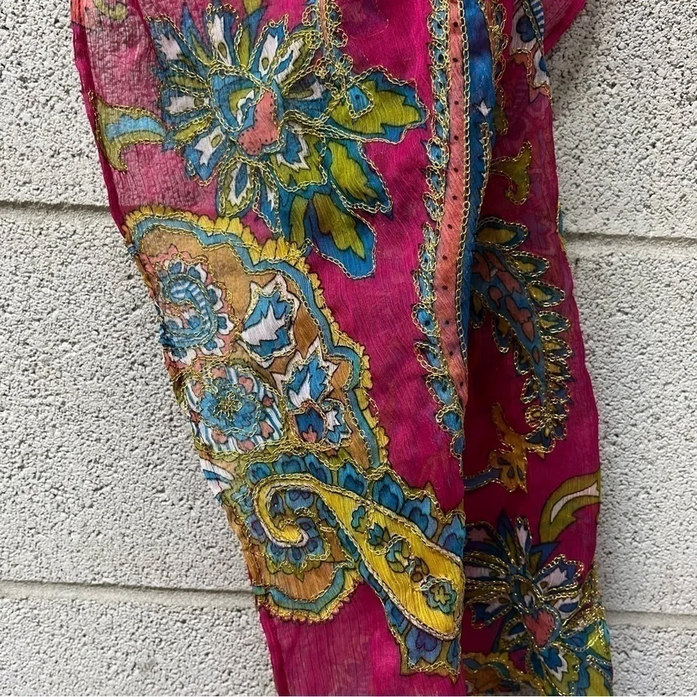 Pink And Gold Paisley Scarf